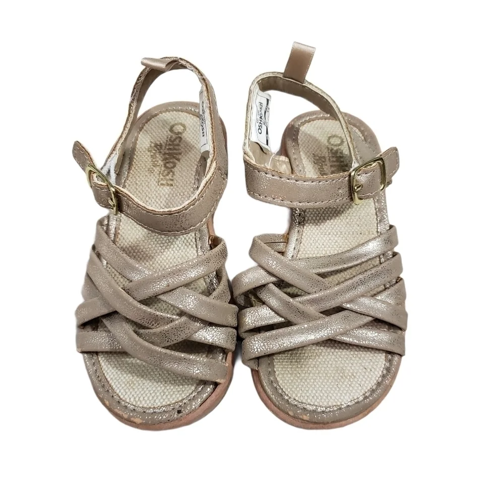 OshKosh Toddler Girls Metallic Gold Strappy Wedge Platform Ankle Sandals Size 7